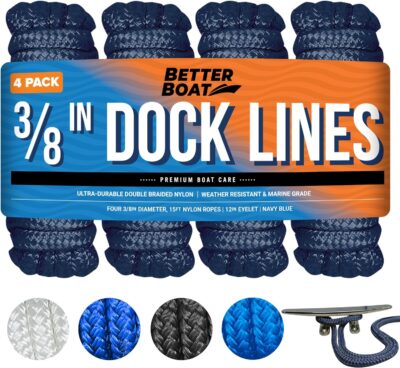 Boat Dock Lines & Rope Boat Ropes for Docking 1/2" Line Braided Mooring Marine Rope 25FT 1/2 Inch Nylon Rope Boat Dock Lines for Docking Boat Lines Boating Rope Braided with Loop Black 2 Pk