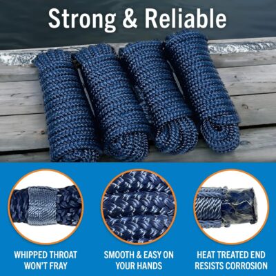 Boat Dock Lines & Rope Boat Ropes for Docking 1/2" Line Braided Mooring Marine Rope 25FT 1/2 Inch Nylon Rope Boat Dock Lines for Docking Boat Lines Boating Rope Braided with Loop Black 2 Pk