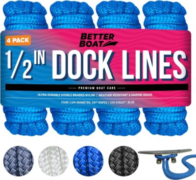 Boat Dock Lines & Rope Boat Ropes for Docking 1/2" Line Braided Mooring Marine Rope 25FT 1/2 Inch Nylon Rope Boat Dock Lines for Docking Boat Lines Boating Rope Braided with Loop Black 2 Pk