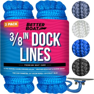 Boat Dock Lines & Rope Boat Ropes for Docking 1/2" Line Braided Mooring Marine Rope 25FT 1/2 Inch Nylon Rope Boat Dock Lines for Docking Boat Lines Boating Rope Braided with Loop Black 2 Pk