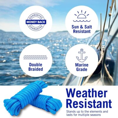 Boat Dock Lines & Rope Boat Ropes for Docking 1/2" Line Braided Mooring Marine Rope 25FT 1/2 Inch Nylon Rope Boat Dock Lines for Docking Boat Lines Boating Rope Braided with Loop Black 2 Pk