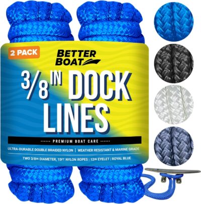 Boat Dock Lines & Rope Boat Ropes for Docking 1/2" Line Braided Mooring Marine Rope 25FT 1/2 Inch Nylon Rope Boat Dock Lines for Docking Boat Lines Boating Rope Braided with Loop Black 2 Pk