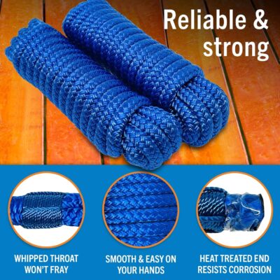 Boat Dock Lines & Rope Boat Ropes for Docking 1/2" Line Braided Mooring Marine Rope 25FT 1/2 Inch Nylon Rope Boat Dock Lines for Docking Boat Lines Boating Rope Braided with Loop Black 2 Pk