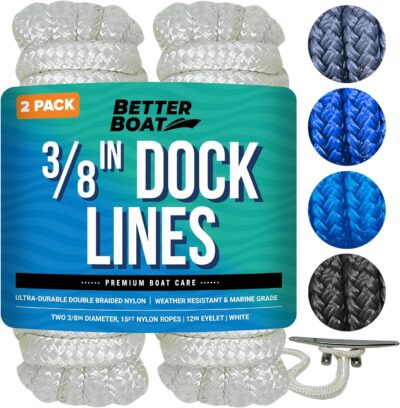 Boat Dock Lines & Rope Boat Ropes for Docking 1/2" Line Braided Mooring Marine Rope 25FT 1/2 Inch Nylon Rope Boat Dock Lines for Docking Boat Lines Boating Rope Braided with Loop Black 2 Pk