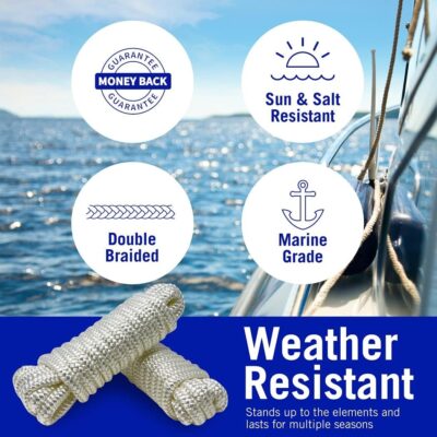 Boat Dock Lines & Rope Boat Ropes for Docking 1/2" Line Braided Mooring Marine Rope 25FT 1/2 Inch Nylon Rope Boat Dock Lines for Docking Boat Lines Boating Rope Braided with Loop Black 2 Pk