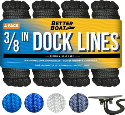 Boat Dock Lines & Rope Boat Ropes for Docking 1/2" Line Braided Mooring Marine Rope 25FT 1/2 Inch Nylon Rope Boat Dock Lines for Docking Boat Lines Boating Rope Braided with Loop Black 2 Pk