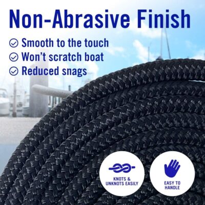 Boat Dock Lines & Rope Boat Ropes for Docking 1/2" Line Braided Mooring Marine Rope 25FT 1/2 Inch Nylon Rope Boat Dock Lines for Docking Boat Lines Boating Rope Braided with Loop Black 2 Pk