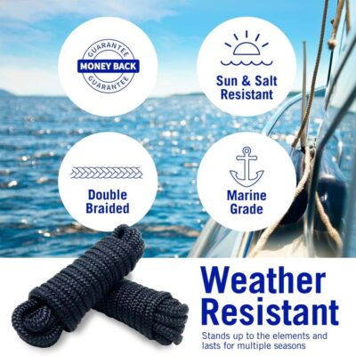 Boat Dock Lines & Rope Boat Ropes for Docking 1/2" Line Braided Mooring Marine Rope 25FT 1/2 Inch Nylon Rope Boat Dock Lines for Docking Boat Lines Boating Rope Braided with Loop Black 2 Pk