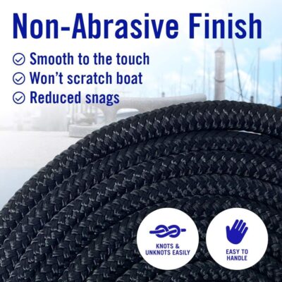 Boat Dock Lines & Rope Boat Ropes for Docking 1/2" Line Braided Mooring Marine Rope 25FT 1/2 Inch Nylon Rope Boat Dock Lines for Docking Boat Lines Boating Rope Braided with Loop Black 2 Pk