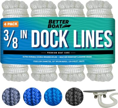 Boat Dock Lines & Rope Boat Ropes for Docking 1/2" Line Braided Mooring Marine Rope 25FT 1/2 Inch Nylon Rope Boat Dock Lines for Docking Boat Lines Boating Rope Braided with Loop Black 2 Pk