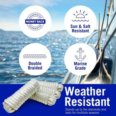 Boat Dock Lines & Rope Boat Ropes for Docking 1/2" Line Braided Mooring Marine Rope 25FT 1/2 Inch Nylon Rope Boat Dock Lines for Docking Boat Lines Boating Rope Braided with Loop Black 2 Pk