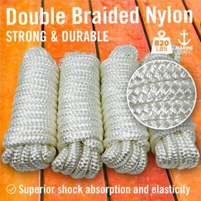 Boat Dock Lines & Rope Boat Ropes for Docking 1/2" Line Braided Mooring Marine Rope 25FT 1/2 Inch Nylon Rope Boat Dock Lines for Docking Boat Lines Boating Rope Braided with Loop Black 2 Pk