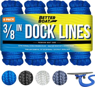 Boat Dock Lines & Rope Boat Ropes for Docking 1/2" Line Braided Mooring Marine Rope 25FT 1/2 Inch Nylon Rope Boat Dock Lines for Docking Boat Lines Boating Rope Braided with Loop Black 2 Pk