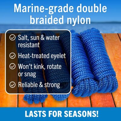 Boat Dock Lines & Rope Boat Ropes for Docking 1/2" Line Braided Mooring Marine Rope 25FT 1/2 Inch Nylon Rope Boat Dock Lines for Docking Boat Lines Boating Rope Braided with Loop Black 2 Pk