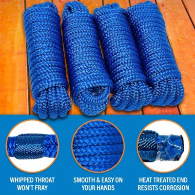 Boat Dock Lines & Rope Boat Ropes for Docking 1/2" Line Braided Mooring Marine Rope 25FT 1/2 Inch Nylon Rope Boat Dock Lines for Docking Boat Lines Boating Rope Braided with Loop Black 2 Pk