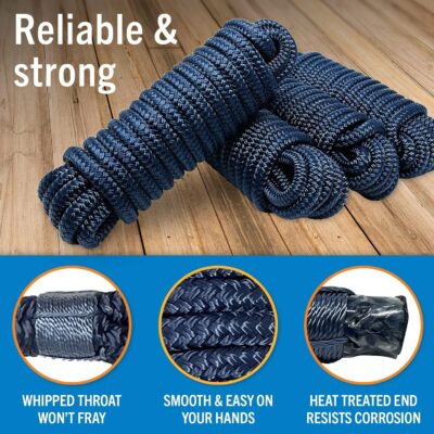 Boat Dock Lines & Rope Boat Ropes for Docking 1/2" Line Braided Mooring Marine Rope 25FT 1/2 Inch Nylon Rope Boat Dock Lines for Docking Boat Lines Boating Rope Braided with Loop Black 2 Pk