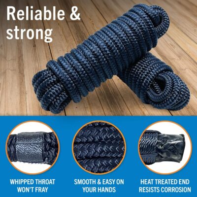 Boat Dock Lines & Rope Boat Ropes for Docking 1/2" Line Braided Mooring Marine Rope 25FT 1/2 Inch Nylon Rope Boat Dock Lines for Docking Boat Lines Boating Rope Braided with Loop Black 2 Pk