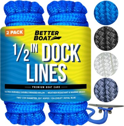 Boat Dock Lines & Rope Boat Ropes for Docking 1/2" Line Braided Mooring Marine Rope 25FT 1/2 Inch Nylon Rope Boat Dock Lines for Docking Boat Lines Boating Rope Braided with Loop Black 2 Pk