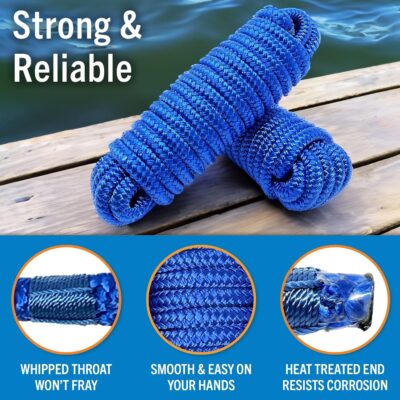 Boat Dock Lines & Rope Boat Ropes for Docking 1/2" Line Braided Mooring Marine Rope 25FT 1/2 Inch Nylon Rope Boat Dock Lines for Docking Boat Lines Boating Rope Braided with Loop Black 2 Pk