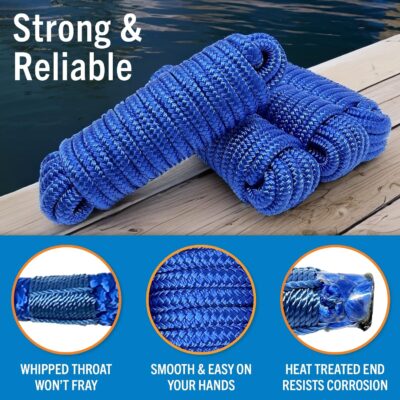 Boat Dock Lines & Rope Boat Ropes for Docking 1/2" Line Braided Mooring Marine Rope 25FT 1/2 Inch Nylon Rope Boat Dock Lines for Docking Boat Lines Boating Rope Braided with Loop Black 2 Pk