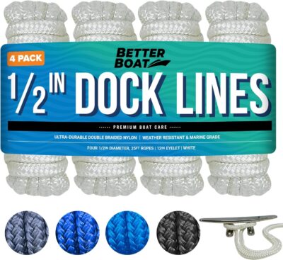 Boat Dock Lines & Rope Boat Ropes for Docking 1/2" Line Braided Mooring Marine Rope 25FT 1/2 Inch Nylon Rope Boat Dock Lines for Docking Boat Lines Boating Rope Braided with Loop Black 2 Pk