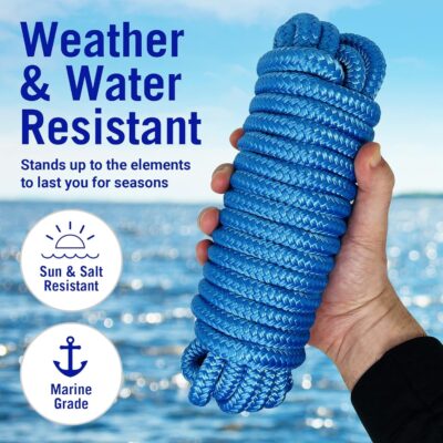 Boat Dock Lines & Rope Boat Ropes for Docking 1/2" Line Braided Mooring Marine Rope 25FT 1/2 Inch Nylon Rope Boat Dock Lines for Docking Boat Lines Boating Rope Braided with Loop Blue 4 Pk