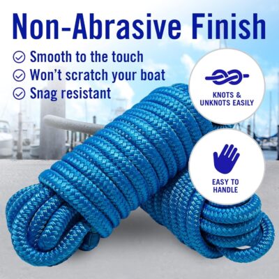 Boat Dock Lines & Rope Boat Ropes for Docking 1/2" Line Braided Mooring Marine Rope 25FT 1/2 Inch Nylon Rope Boat Dock Lines for Docking Boat Lines Boating Rope Braided with Loop Blue 4 Pk