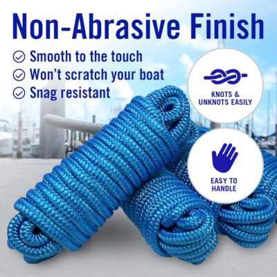 Boat Dock Lines & Rope Boat Ropes for Docking 1/2" Line Braided Mooring Marine Rope 25FT 1/2 Inch Nylon Rope Boat Dock Lines for Docking Boat Lines Boating Rope Braided with Loop Blue 4 Pk