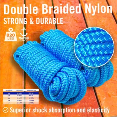 Boat Dock Lines & Rope Boat Ropes for Docking 1/2" Line Braided Mooring Marine Rope 25FT 1/2 Inch Nylon Rope Boat Dock Lines for Docking Boat Lines Boating Rope Braided with Loop Blue 4 Pk