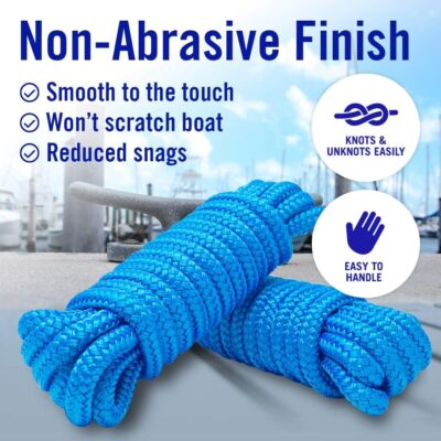 Boat Dock Lines & Rope Boat Ropes for Docking 1/2" Line Braided Mooring Marine Rope 25FT 1/2 Inch Nylon Rope Boat Dock Lines for Docking Boat Lines Boating Rope Braided with Loop Blue 4 Pk