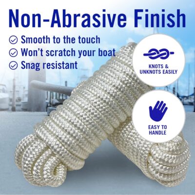 Boat Dock Lines & Rope Boat Ropes for Docking 1/2" Line Braided Mooring Marine Rope 25FT 1/2 Inch Nylon Rope Boat Dock Lines for Docking Boat Lines Boating Rope Braided with Loop Blue 4 Pk