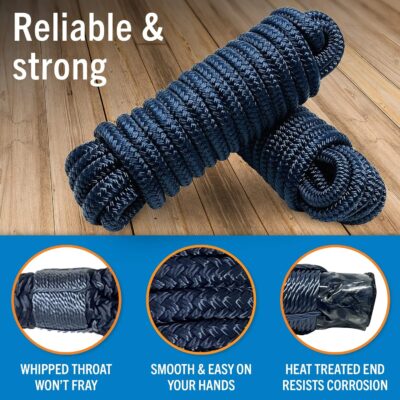 Boat Dock Lines & Rope Boat Ropes for Docking 1/2" Line Braided Mooring Marine Rope 25FT 1/2 Inch Nylon Rope Boat Dock Lines for Docking Boat Lines Boating Rope Braided with Loop Blue 4 Pk