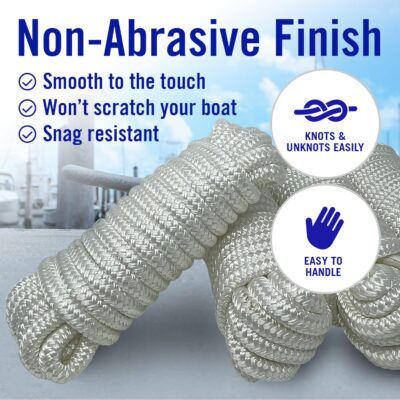 Boat Dock Lines & Rope Boat Ropes for Docking 1/2" Line Braided Mooring Marine Rope 25FT 1/2 Inch Nylon Rope Boat Dock Lines for Docking Boat Lines Boating Rope Braided with Loop Blue 4 Pk