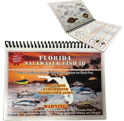 Florida Saltwater Fish Identification Book with FWC Rules, Regulations, Limits, and Sizes with 90+ Marine and Shark Photographs, Waterproof Fishing Guide, Angler and Fishermen Booklet, Blue