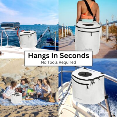 Collapsible Trash Can for Boating and Camping | Large, Durable, and Portable with Inner Bin - 8 Gallons (White)