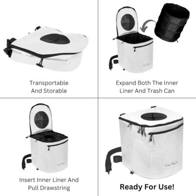 Collapsible Trash Can for Boating and Camping | Large, Durable, and Portable with Inner Bin - 8 Gallons (White)