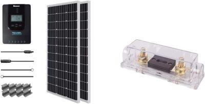 Renogy 200 Watt 12 Volt Monocrystalline Solar Panel Starter Kit with 2 Pcs 100W Solar Panel and 30A PWM Charge Controller for RV, Boats, Trailer, Camper, Marine ,Off-Grid System