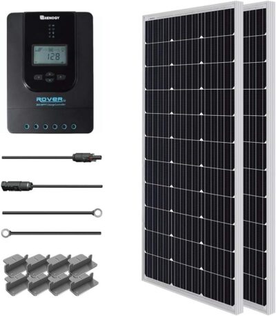 Renogy 200 Watt 12 Volt Monocrystalline Solar Panel Starter Kit with 2 Pcs 100W Solar Panel and 30A PWM Charge Controller for RV, Boats, Trailer, Camper, Marine ,Off-Grid System