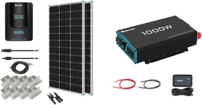 Renogy 200 Watt 12 Volt Monocrystalline Solar Panel Starter Kit with 2 Pcs 100W Solar Panel and 30A PWM Charge Controller for RV, Boats, Trailer, Camper, Marine ,Off-Grid System