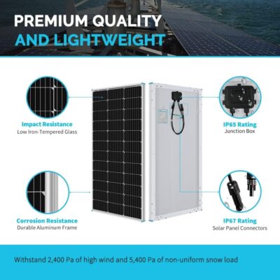 Renogy 200 Watt 12 Volt Monocrystalline Solar Panel Starter Kit with 2 Pcs 100W Solar Panel and 30A PWM Charge Controller for RV, Boats, Trailer, Camper, Marine ,Off-Grid System