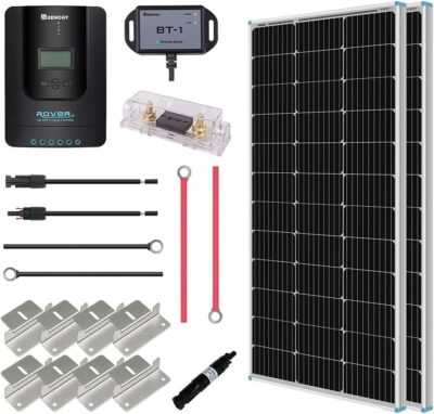 Renogy 200 Watt 12 Volt Monocrystalline Solar Panel Starter Kit with 2 Pcs 100W Solar Panel and 30A PWM Charge Controller for RV, Boats, Trailer, Camper, Marine ,Off-Grid System