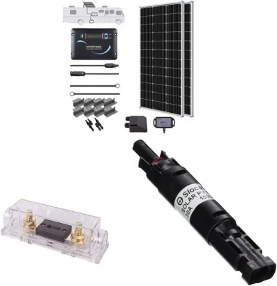 Renogy 200 Watt 12 Volt Monocrystalline Solar Panel Starter Kit with 2 Pcs 100W Solar Panel and 30A PWM Charge Controller for RV, Boats, Trailer, Camper, Marine ,Off-Grid System