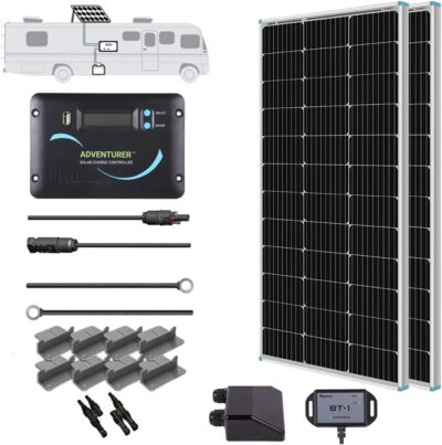 Renogy 200 Watt 12 Volt Monocrystalline Solar Panel Starter Kit with 2 Pcs 100W Solar Panel and 30A PWM Charge Controller for RV, Boats, Trailer, Camper, Marine ,Off-Grid System