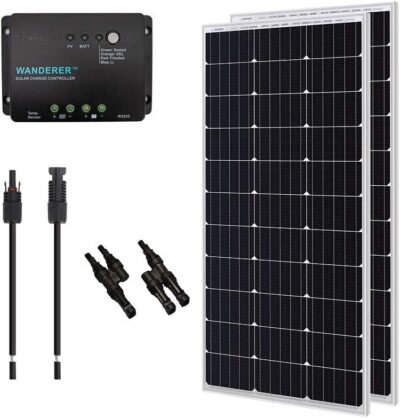 Renogy 200 Watt 12 Volt Monocrystalline Solar Panel Starter Kit with 2 Pcs 100W Solar Panel and 30A PWM Charge Controller for RV, Boats, Trailer, Camper, Marine ,Off-Grid System