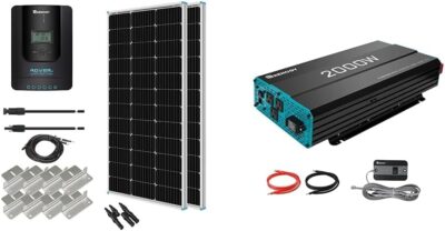 Renogy 200 Watt 12 Volt Monocrystalline Solar Panel Starter Kit with 2 Pcs 100W Solar Panel and 30A PWM Charge Controller for RV, Boats, Trailer, Camper, Marine ,Off-Grid System