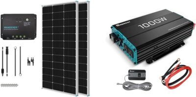 Renogy 200 Watt 12 Volt Monocrystalline Solar Panel Starter Kit with 2 Pcs 100W Solar Panel and 30A PWM Charge Controller for RV, Boats, Trailer, Camper, Marine ,Off-Grid System