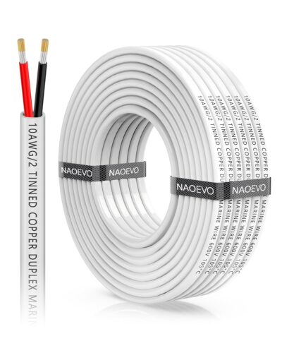 NAOEVO 10 Gauge Marine Wire Duplex Marine Grade Wire, 10 AWG Wire Stranded PVC Boat Electrical Wire, Waterproof/Corrosion Resistant/Tinned Copper 10/2 Wire for Boat/Automotive/RV/Solar (60FT-18M)