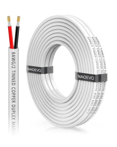 NAOEVO 10 Gauge Marine Wire Duplex Marine Grade Wire, 10 AWG Wire Stranded PVC Boat Electrical Wire, Waterproof/Corrosion Resistant/Tinned Copper 10/2 Wire for Boat/Automotive/RV/Solar (60FT-18M)