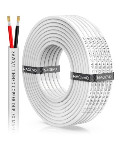 NAOEVO 10 Gauge Marine Wire Duplex Marine Grade Wire, 10 AWG Wire Stranded PVC Boat Electrical Wire, Waterproof/Corrosion Resistant/Tinned Copper 10/2 Wire for Boat/Automotive/RV/Solar (60FT-18M)