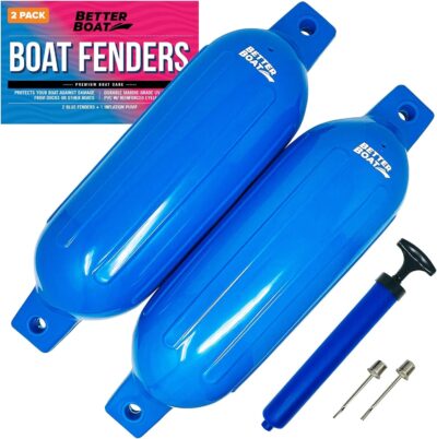 2 Pack Boat Fenders for Docking Boat Bumpers for Docking with Pump Boat Accessories Boat Dock Bumpers Set Buoys Pontoons Buoy Inflatable Fender Marine Bouys 23" x 6.5" Black Blue or White